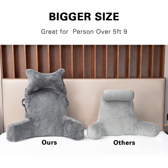 Велике крісло-мішок для читання, 78,7 см, з підголовником та підлокітниками, сіре, для читання та відпочинку