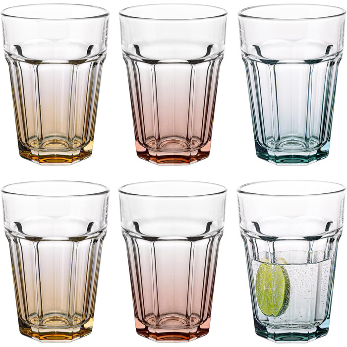 Cocktail Glasses Large Drinking Glasses Cuba Libre Glasses | 425 ml | Set of 6 | Cocktail Highball Water Glass Set Tumblers Retro Design | GIGI Collection | WATERCOLOR OMBRE - Hand Wash