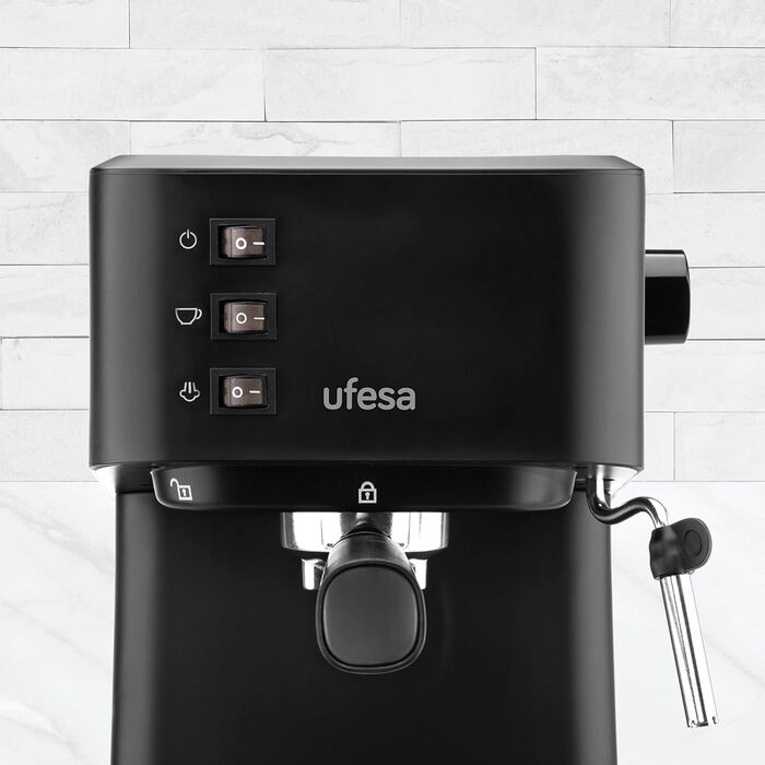 Ufesa Sienna Espresso Machine and Cappuccino Semi-Automatic Machine with Milk Frother, 20 Bar Pressure, Digital Touch Panel, 1360W, for Coffee Grounds or ESE Pads, 0.9L Water Tank, Silver (1050W | BLACK)
