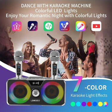 Портативна караоке-машина з Bluetooth, 20W, 2 бездротові мікрофони, PA-система для дому, вечірки, церкви, пікніка, відпочинку на природі (сіра)