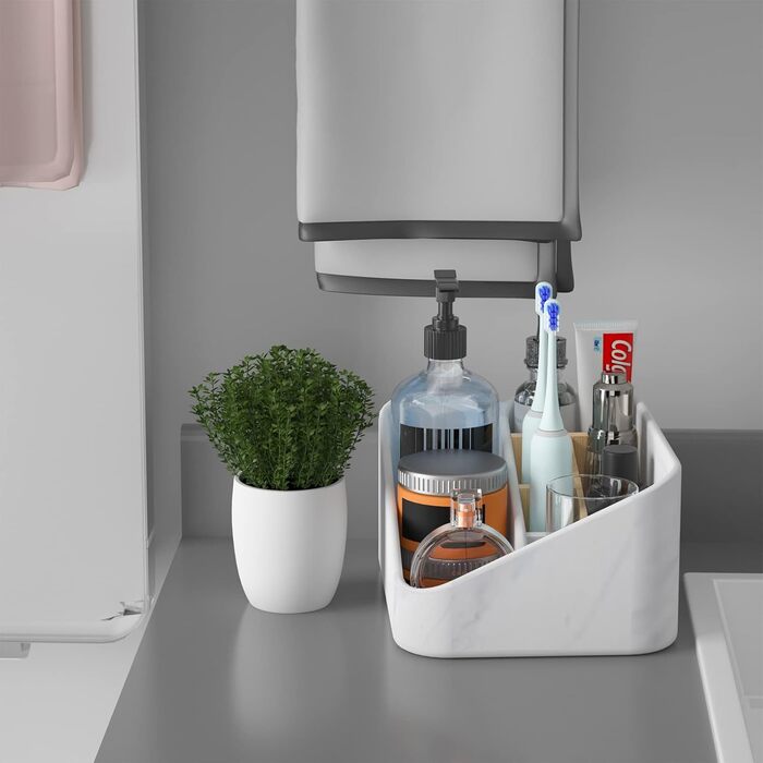 Bathroom toothbrush holder, bathroom organizer, countertop, bathroom storage organizer for toothbrush, vanity countertop, and other items, white marble color