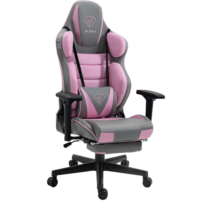 TRISENS Gaming Chair Racing Style Chair with Sports Seat and Ergonomic 4D Armrests, Color: Light Grey/Pink Light Grey / Pink