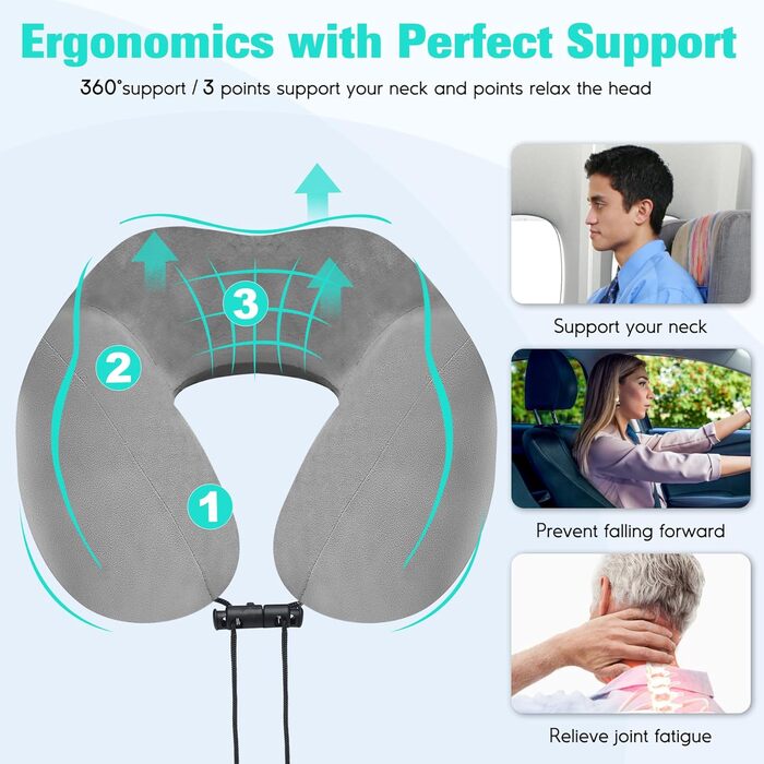 Подушка для шиї у вигляді звірка, Memory Foam, для дорослих, з маскою для сну та берушами, для подорожей, літака, офісу, авто, поїзда (Сіра)