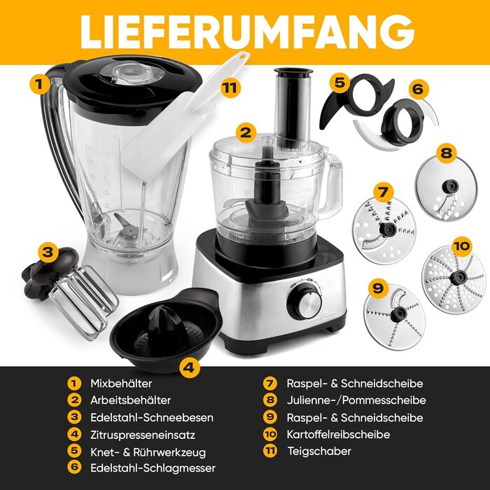 Кухонна машина ProfiCook 3-в-1: міксер, кухонний комбайн, соковитискач, 1200 Вт, 11 насадок, плавне регулювання, модель PC KM 1063