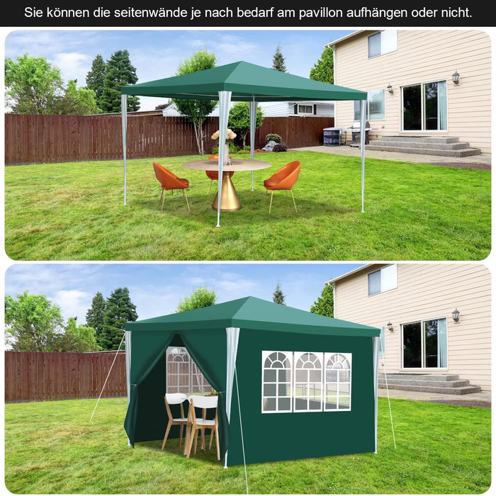 Garden Pavilion - Garden Gazebo with 6 Side Walls and Windows, Stable, UV Protection, Waterproof, Party Pavilion, Folding Garden Tent, Party Tent, for Outdoors, Garden, Party, Wedding (3x3m, Green)