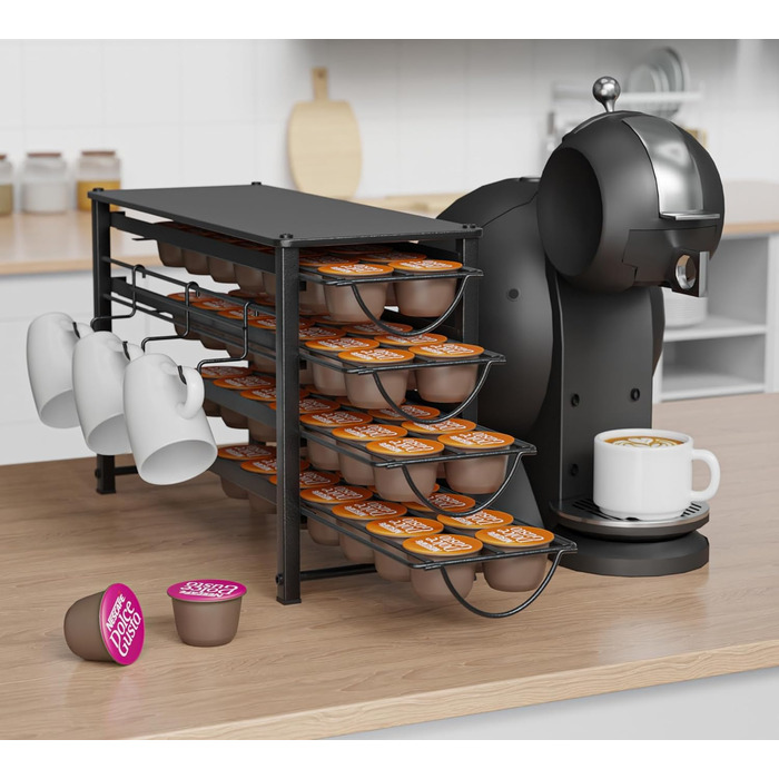 Тримач для капсул Dolce Gusto, 5-ярусний металевий ящик для капсул з тихими направляючими та антиковзними ніжками (56 капсул)