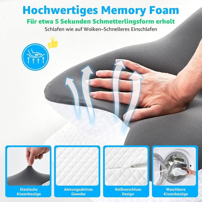 Подушка для шиї BRO з Memory Foam, 60x40x13 см. Ергономічна подушка для сну на боці, спині та животі. 2 чохли, для зняття болю в шиї.