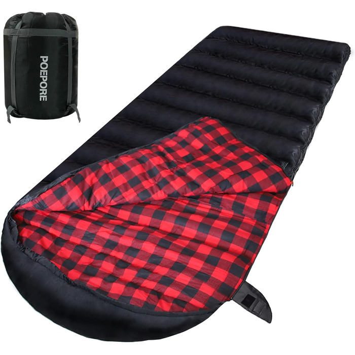 Спальний мішок Poepore Outdoor Winter для дорослих, Extra Wide, 3-4 сезони, XXL, теплий, бавовна, фланель, для кемпінгу, походів, пригод, 230*100 см, 0°C (Червоний, -6°C)