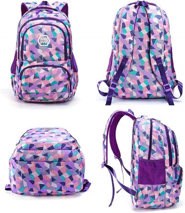 Шкільний рюкзак IvyH для дівчаток-підлітків: 3-в-1 з ланч-боксом та пеналом (фіолетовий)