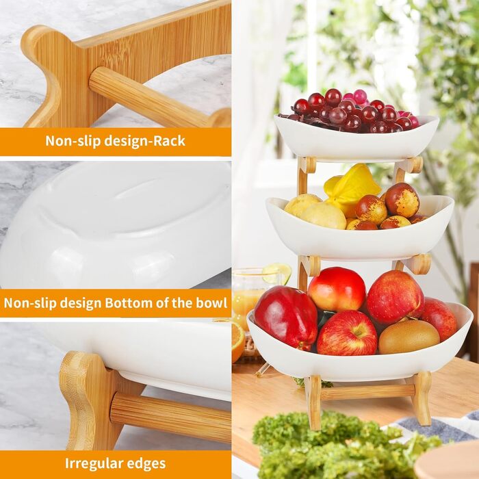 Багатоярусна фруктова тарілка з кераміки - 3 яруси. Організатор для кухні, підставка для фруктів та овочів, декор.