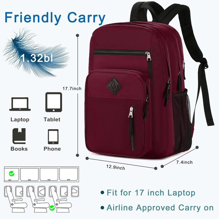 Рюкзак для ноутбука 15.6 дюймів (39,6 см), антикрадійний, для подорожей, роботи, навчання (червоний)