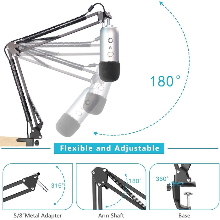 Підставка для мікрофона Blue Yeti SUNMON - міцна, поворотна на 360°, з металевою клямкою. Сумісна з HyperX QuadCast 2, Fifin AM8, Seiren Mini V3, MV7 та іншими мікрофонами.