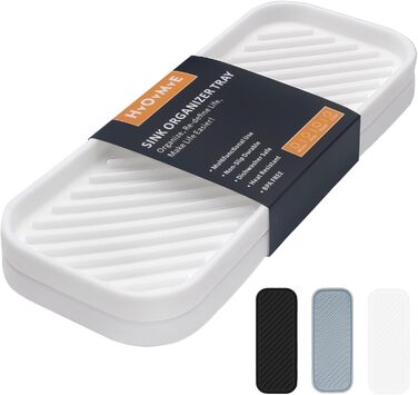 Тримач для мила з силікону для раковини, органайзер для кухні, ванної, туалетного столика, столу, зберігання губки, мила, щітки, макіяжу, пляшки, довговічний, 2 шт (23.5 x 9.5 x 1.4 см, Білий)