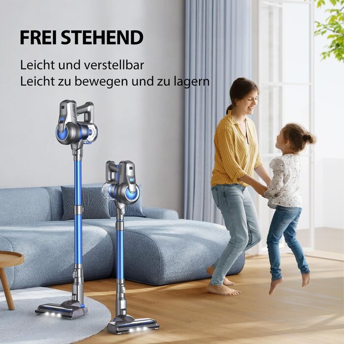 Greenote Бездротовий акумуляторний пилосос: 30 хв роботи, LED, насадка для щілин та м'яка щітка, паркування, для твердих поверхонь та шерсті тварин