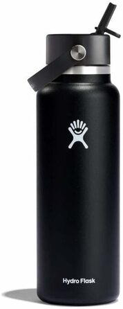 HYDRO FLASK - 1180ml (40oz) Water Bottle - Insulated Stainless Steel Water Bottle - Sports Bottle with Leak-Proof Flex Cap Lid & Strap - Dishwasher Safe Thermos Bottle - Wide Mouth Opening - Black