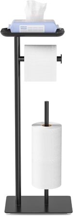 Настінний тримач для туалетного паперу з полицею, чорний, з місцем для 4 запасних рулонів, нержавіюча сталь