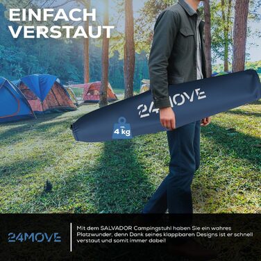 Крісло для кемпінгу 24MOVE®: складне, до 150 кг, з підлокітниками, кишенею для напоїв та сумкою, блакитне