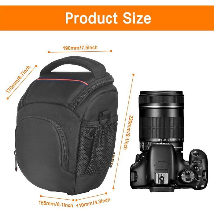 Водонепроникна сумка для камери FOSOTO з дощем.іком для DSLR/SLR Canon Sony Nikon Fujifilm. Сумісна з об'єктивом та спалахом. Чорна.