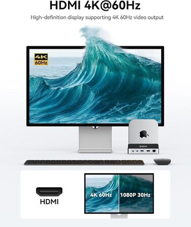 ORICO MiniDock VS10: Док-станція та підставка для Mac mini M4/M4 Pro з корпусом для NVMe SSD, хаб USB-C з 4K HDMI, DisplayPort, SD/TF 3.0, USB-C/A 10Gbps, PD 100W, 10-в-1, DIY