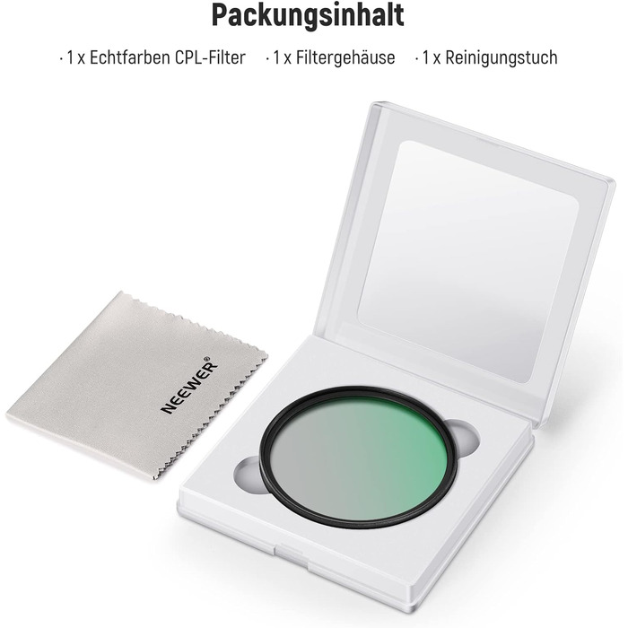 NEEWER 49mm CPL Поляризаційний фільтр з оптичним HD склом, двостороннє покриття 30 шарів, алюмінієва рамка, вологостійкий, стійкий до подряпин, антибліковий