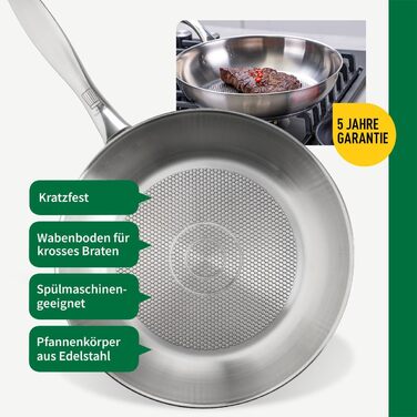 Fackelmann Chefkoch 2-Piece Stainless Steel Fry Pan Set - 28cm & 24cm - Induction & Dishwasher Safe