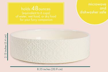 Великий миска для собак Kendra Scott з кераміки, 1,4 л (6 чашок), для корму та води, мікрохвильова та сумісна з посудомийною машиною, з декоративним тисненням