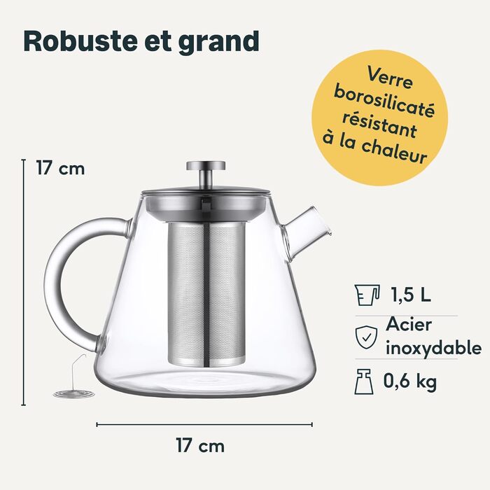Скляний чайник для чаю SILBERTHAL з підставкою-підігрівачем та ситечком, 1.5 л