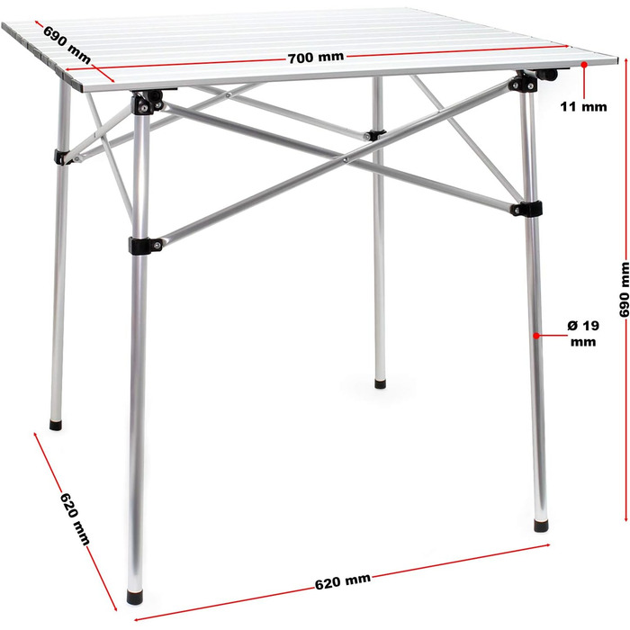 Складний кемпінговий стіл Wiltec 70x69 см з алюмінієвою рамою та сумкою для транспортування. Садовий стіл для пікніка
