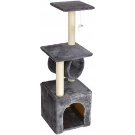 Клітка-гойдалка для котів Kratzbaum 90 см з оглядовою платформою, будиночком та когтеточками, сізал, сірий