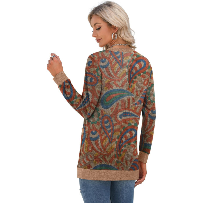 Жіночий в'язаний кардиган Grecerelle з довгими рукавами, V-подібний виріз, з кишенями та ґудзиками, м'який, довгий, стильний, з візерунком пава, червоний (S)