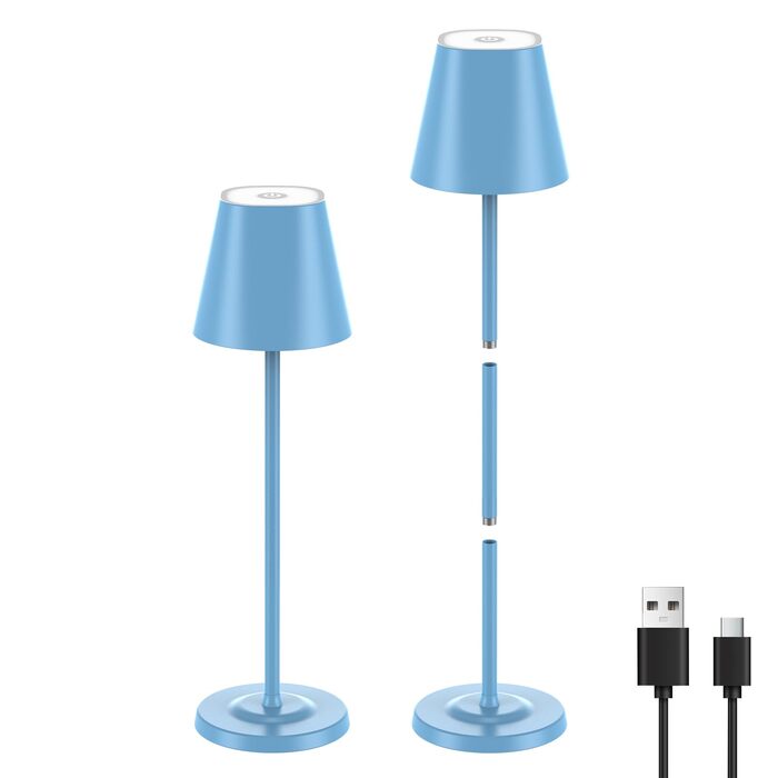 Світлодіодна настільна лампа 3-в-1 бездротова з акумулятором 5500mAh, регульована висота, димування, 3 кольори світла - USB лампа настільна металева водонепроникна сенсорна для дому та вулиці, набір 2 шт. (Синій, DIY-набір)