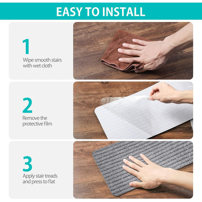 Килимок на сходи ToStair, 76x20 см (15 шт.), антиковзаючі, для дому, підходить для дітей, літніх людей та собак, сірий