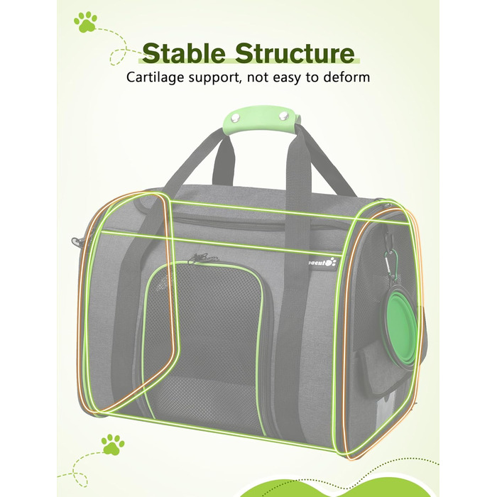 Транспортна переноска для котів Pecute, переноска-ліжко для тварин, складана переноска-сумка для котів та собак, переноска для собак з регульованим плечовим ременем, XL (45 x 35 x 32 см), темно-сірий + зелений (з подушкою)