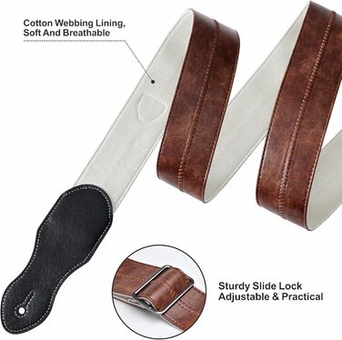 Гітарний ремінь Nefelibata з кишенею для медіатора, 2.3 дюйма, веганська шкіра, стиль Porter, 60-ті, вестерн, вінтаж, регульований від 42' до 66'