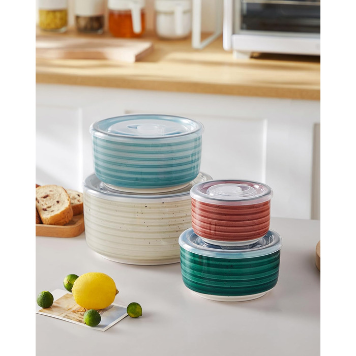 Набір керамічних супових та сервірувальних тарілок Vancasso Bonbon з кришкою (4 шт.) - для обіду, пікніка, кухні