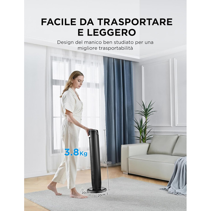 Вентилятор торгової марки Midea FZ10-17JR Elegant Tower Fan з дистанційним керуванням, таймером, потужність 45W, чорний колір