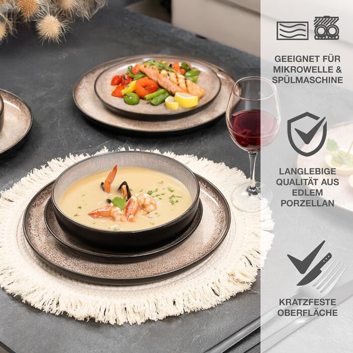 Набір посуду Moritz & Moritz VIDA Beige 18 предметів - Сучасний сервіз з порцеляни, стійкий до подряпин, для мікрохвильової печі та посудомийної машини, 6 персон