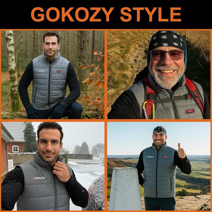 Обогрівальний жилет Gokozy для чоловіків та жінок з акумулятором 10000 mAh та 5 зонами обігріву, для катання на лижах та полювання (M, Сірий)