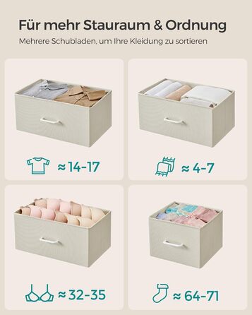 SONGMICS Chest of Drawers, Cabinet, 7 Fabric Drawers with Handles, Metal Frame, Industrial Design, Vintage Brown-Ink Black LTS137B01 (Cream White + Cloud White, 28.5W x 98D x 85H cm)