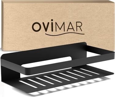 ovimar Shower Basket Hinnoya | rectangular | matte black | stainless steel | drill-free | adhesive | shower shelf | space-saving attachment | for bathtub or shower | storage for shower gel