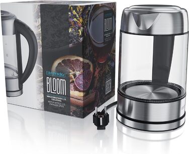 Електричний чайник Arendo з нержавіючої сталі та скла з регулюванням температури - 1,7л, налаштування температури 40°C, 70°C, 80°C, 90°C, 100°C, функція підтримання тепла, 3 хв. нагрів, BPA-free, RGB підсвічування