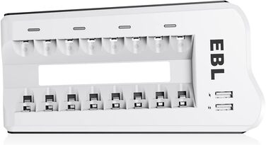 Зарядний пристрій EBL для акумуляторів AA/AAA NI-MH/NI-Cd та USB пристроїв, 8 слотів, LED дисплей, 2 USB порти (без акумуляторів)