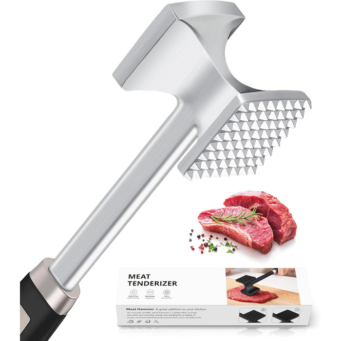 Кльопар для м'яса HOOMIL, двосторонній антипригарний, для шніцелів та стейків - сріблястий квадратний