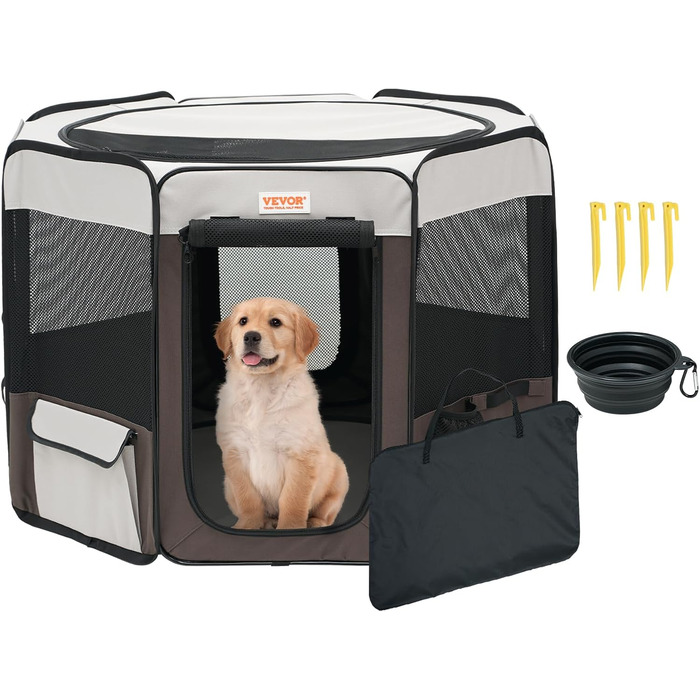 Вольєр для цуценят VEVOR, складаний, 914 x 914 x 584 мм, з мискою, 600D Oxford, для собак та інших дрібних тварин, чорний