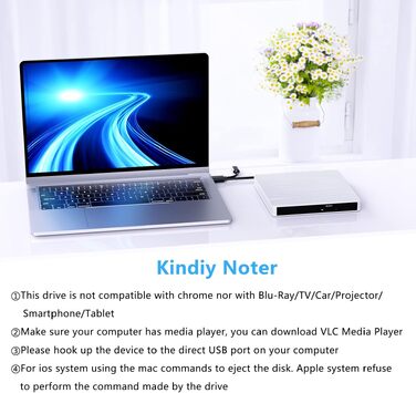 Зовнішній DVD-привід USB 3.0 та Type-C, портативний CD/DVD+/-RW записувач для ноутбука, ПК, MacBook, Windows, MacOS, Linux (Білий)