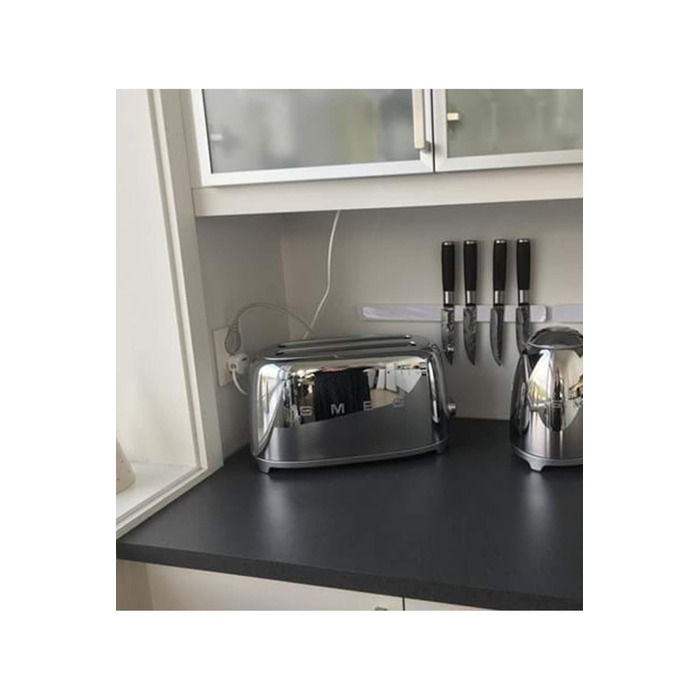 Тостер Smeg TSF02PBEU - 2 слоти для 4 скибочки хліба, 6 рівнів підсмажування, функція підігріву, розморожування та приготування багелів, знімний піддон, 1500W, пастельно-блакитний (сріблястий)