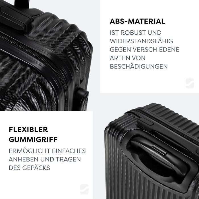 Набір валіз 3 шт: ручна поклажа, середній та великий кофр, ABS, 360° колеса, кодовий замок, телескопічна ручка (Чорний, XL)