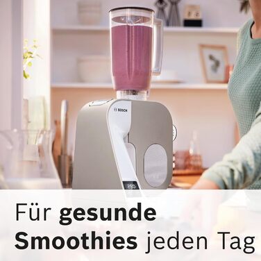 Bosch Kitchen Machine Series 4 MUM5XW20, stainless steel bowl 3.9 L, integrated scale, mixer 1.25 L, professional dough hook, snow sweeper, silicone beater, continuous slicer, 4 discs, 1000 W, white/silver white, 2 accessories, integrated scale