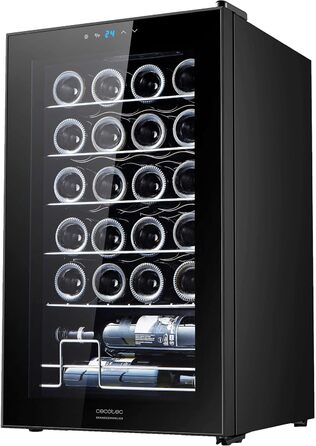 Холодильник для напоїв Cecotec Bolero GrandSommelier 2050 Black - 24 пляшки, компресорний, чорний. Регулювання температури 5-18°C, тиха робота.