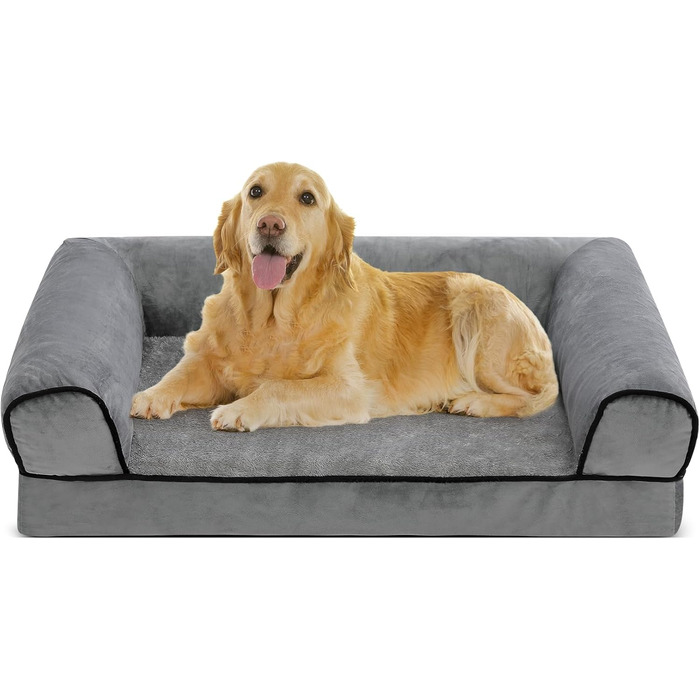 Ортопедичне ліжко для собак Growaystory - зручне собаче ліжко-софа з ергономічним пінопластом, миється, не ковзає (3-стороння окантовка, 92x70x18 см)
